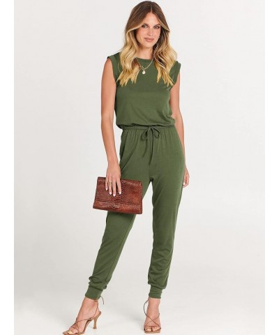 Women's Summer Crewneck Sleeveless Casual Loose Stretchy Jumpsuits Rompers with Pockets Army Green $18.90 Jumpsuits