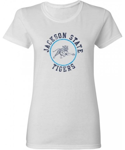 NCAA Distressed Circle Logo, Team Color Womens T Shirt, College, University Jackson State Tigers White $14.57 T-Shirts