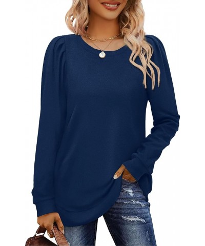 Sweatshirts for Women Crewneck Puff Sleeve Tunic Tops Lightweight Sweaters Fall Winter Fashion 2023 07-navy Blue $10.79 Hoodi...