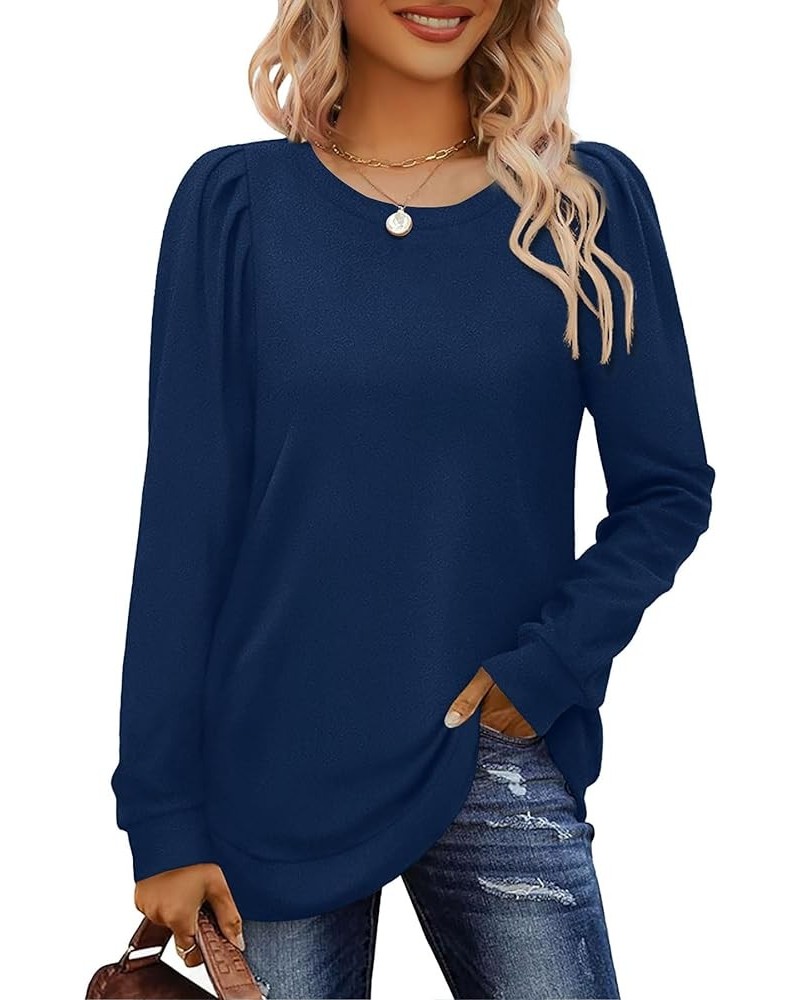 Sweatshirts for Women Crewneck Puff Sleeve Tunic Tops Lightweight Sweaters Fall Winter Fashion 2023 07-navy Blue $10.79 Hoodi...