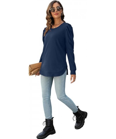 Sweatshirts for Women Crewneck Puff Sleeve Tunic Tops Lightweight Sweaters Fall Winter Fashion 2023 07-navy Blue $10.79 Hoodi...