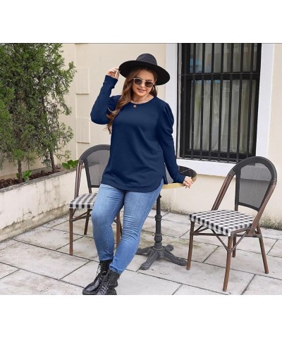 Sweatshirts for Women Crewneck Puff Sleeve Tunic Tops Lightweight Sweaters Fall Winter Fashion 2023 07-navy Blue $10.79 Hoodi...