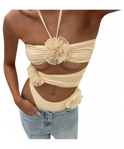 Ruffle Bandeau Bikini Conjoined Body Swimsuit for Women's 3D Flower Swimsuit for Daily Wear Basketball Shorts Yellow 1 $14.48...