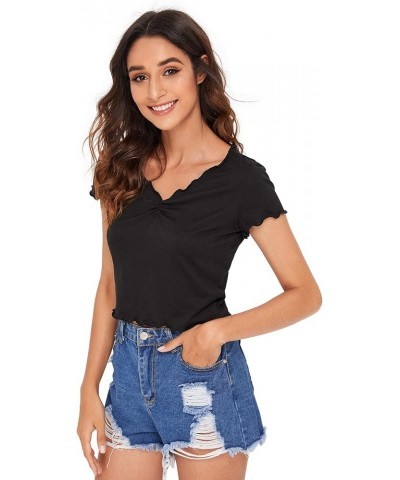 Women's Basic Crop Top Short Sleeve Round Neck Tee T-Shirt Black-5 $10.75 T-Shirts