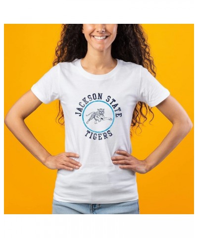 NCAA Distressed Circle Logo, Team Color Womens T Shirt, College, University Jackson State Tigers White $14.57 T-Shirts