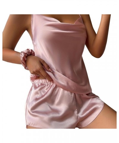 Womens Pajama Sets Y2k Crop Cami Top Shorts Pj Set Heart Print Lace Trim Sleep Set Nightwear Lounge Set R-pink Satin $6.62 Li...