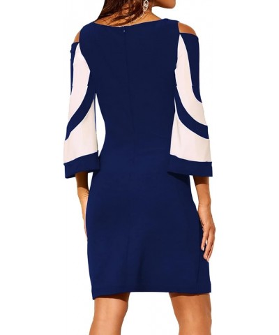 Women's 2023 Summer Cold Shoulder Dresses Casual Tunic Top 3/4 Sleeve T-Shirt Swing Dress 9941navy Blue $11.00 Dresses