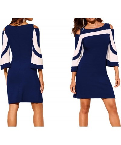 Women's 2023 Summer Cold Shoulder Dresses Casual Tunic Top 3/4 Sleeve T-Shirt Swing Dress 9941navy Blue $11.00 Dresses