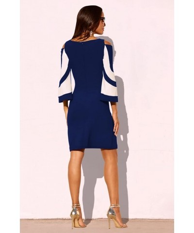 Women's 2023 Summer Cold Shoulder Dresses Casual Tunic Top 3/4 Sleeve T-Shirt Swing Dress 9941navy Blue $11.00 Dresses