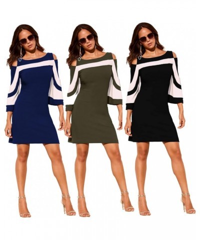 Women's 2023 Summer Cold Shoulder Dresses Casual Tunic Top 3/4 Sleeve T-Shirt Swing Dress 9941navy Blue $11.00 Dresses