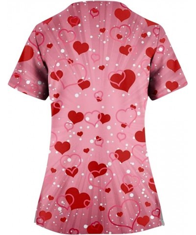 Valentines Day Scrubs Shirts Women Cute Short Sleeve Heart Love Print V Neck Trendy Dressy Tshirts Tops A-multicolor $5.21 Tops