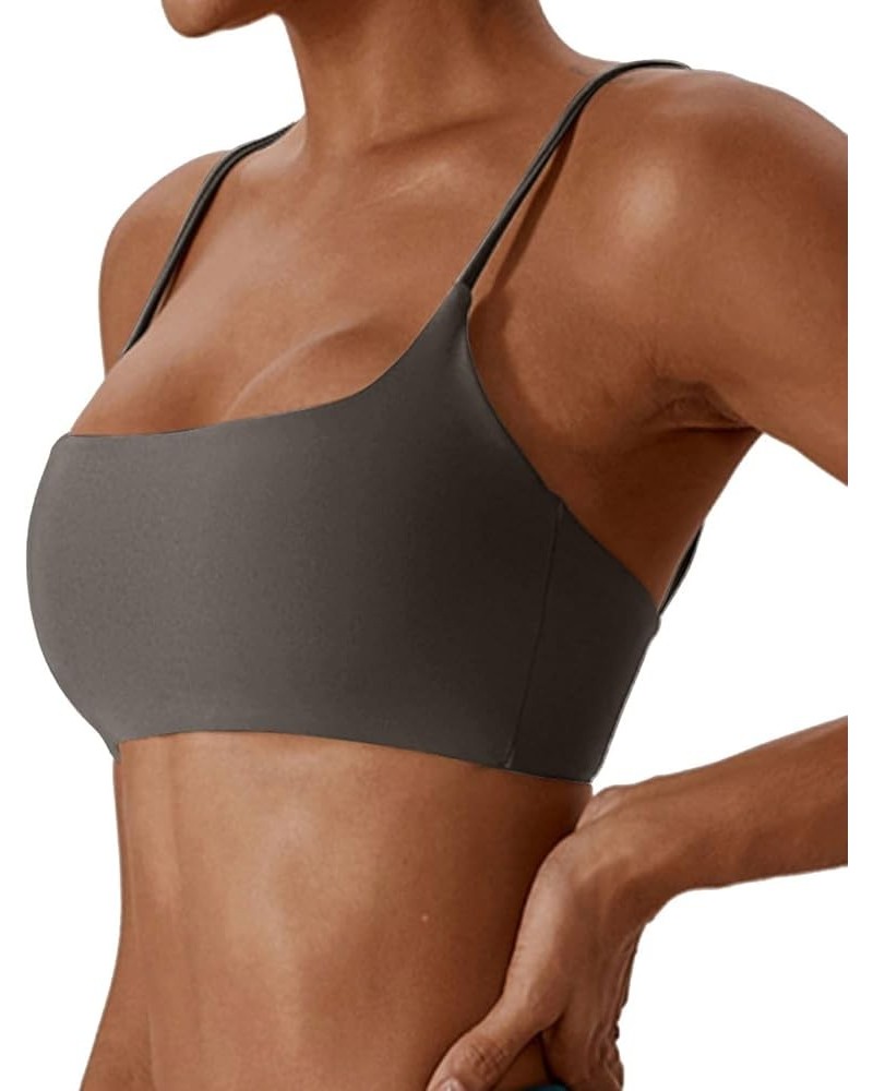 Sports Bra for Women Wirefree Racerback Workout Bras Sexy Thin Straps Yoga Sport Bras with Removable Pads Grey $10.81 Lingerie