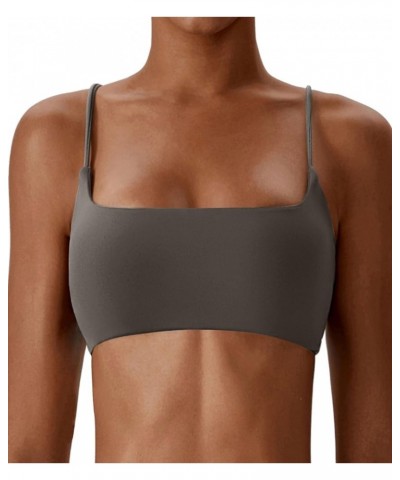 Sports Bra for Women Wirefree Racerback Workout Bras Sexy Thin Straps Yoga Sport Bras with Removable Pads Grey $10.81 Lingerie