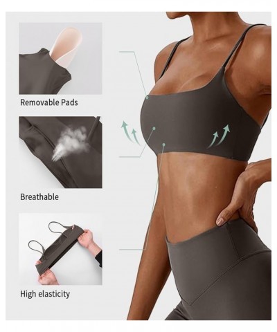 Sports Bra for Women Wirefree Racerback Workout Bras Sexy Thin Straps Yoga Sport Bras with Removable Pads Grey $10.81 Lingerie