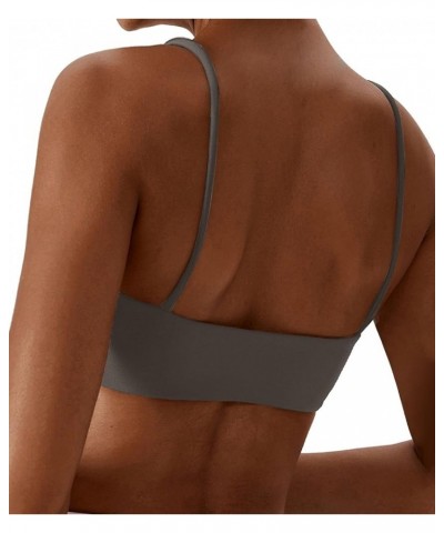 Sports Bra for Women Wirefree Racerback Workout Bras Sexy Thin Straps Yoga Sport Bras with Removable Pads Grey $10.81 Lingerie