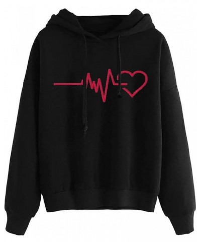 Womens Hoodies 2024 Valentines Cute Heart Sweatshirts Casual Drawstring Comfy Long Sleeve Tops Pullover With Pockets 05 Black...