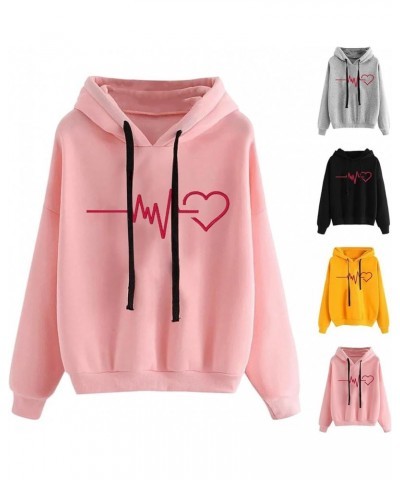 Womens Hoodies 2024 Valentines Cute Heart Sweatshirts Casual Drawstring Comfy Long Sleeve Tops Pullover With Pockets 05 Black...