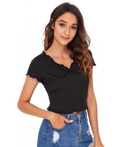 Women's Basic Crop Top Short Sleeve Round Neck Tee T-Shirt Black-5 $10.75 T-Shirts