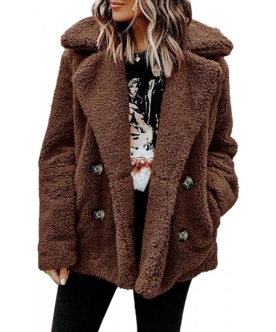 Winter Coat for Women Fuzzy Fleece Fashion Lapel Button Down Long Sleeve Sherpa Jacket Faux Shearling Shaggy Outerwear Y-coff...