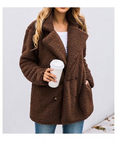 Winter Coat for Women Fuzzy Fleece Fashion Lapel Button Down Long Sleeve Sherpa Jacket Faux Shearling Shaggy Outerwear Y-coff...