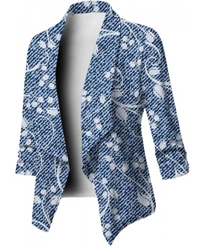 2024 Floral Print Blazer Jackets for Women Casual Open Front Cardigan Blazers Lightweight Fall Trendy Petite Coats Dark Blue ...