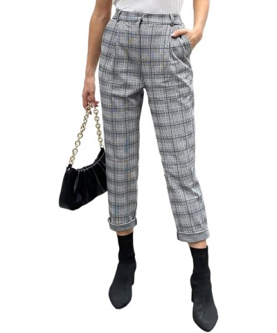 Women's Casual Work Pants with Pockets Elastic Waist Plaid Pants 858-1 $18.04 Pants