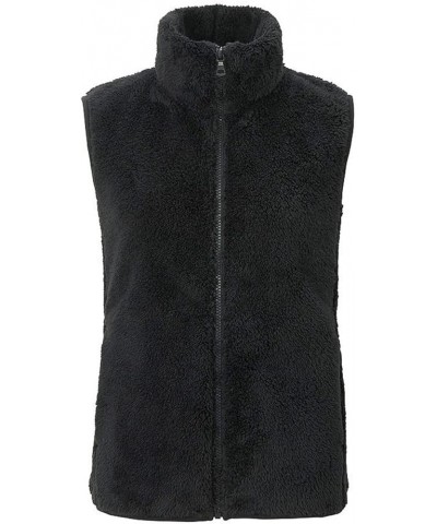 Women's Fuzzy Vest Flannel Outwear Full Zip Winter Vest Soft Sleeveless Fall Basic Thick Spring Fashion Black $14.87 Vests