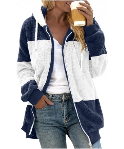 Women 2023 Winter Fuzzy Fleece Coat Plus Size Thick Sharpa Cardigan Jacket with Pockets Casual Loose Outwear Hooded 4-royal B...