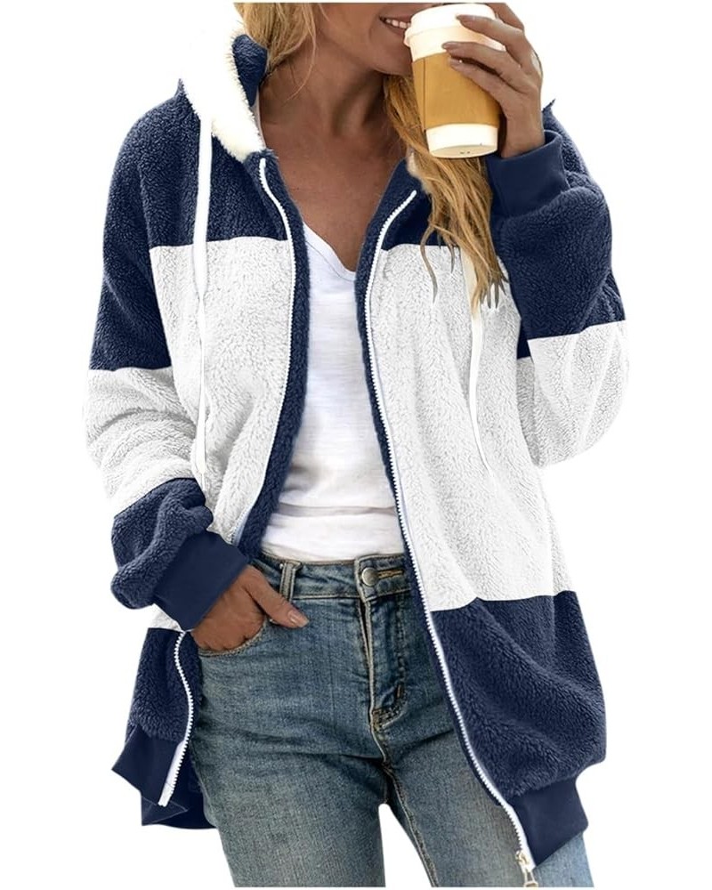 Women 2023 Winter Fuzzy Fleece Coat Plus Size Thick Sharpa Cardigan Jacket with Pockets Casual Loose Outwear Hooded 4-royal B...