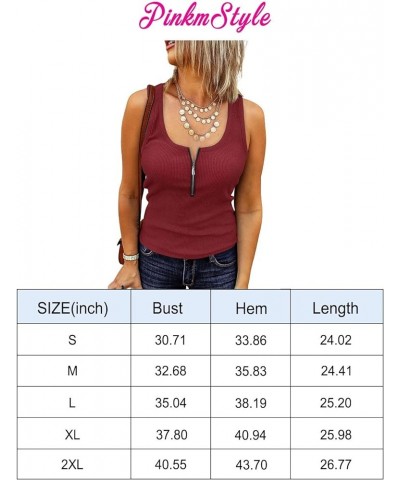 Womens Scoop Neck Tank Tops Summer Zipper Ribbed Sleeveless Tops 00_white $11.79 Tanks