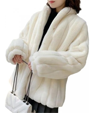 Imitation Mink Fur Coat Female Fur Coat Stand-Collar Striped Coat Creamy-white $43.16 Coats