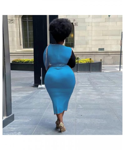 Women's Sexy Bodycon Ribbed Dress Long Sleeve Color Block Knit Midi Sweater Dresses Plus Size Blue $23.19 Dresses