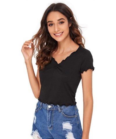 Women's Basic Crop Top Short Sleeve Round Neck Tee T-Shirt Black-5 $10.75 T-Shirts