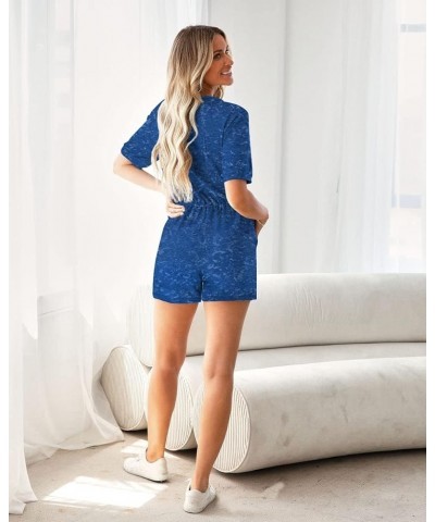 Women's 2024 Spring Summer Outfit Loose Casual Crewneck Loungewear Knit Pullover Shorts Nightwear Lounge Pajama Dark Blue-c02...