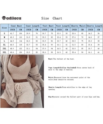 Sherpa Hooded Cardigan Outwear Crop Tops Shorts Nightwear Set, Women Sexy Warm Fuzzy 3 Piece Outfits Pajamas Vest Same Color ...