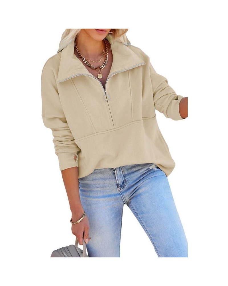 Women's Hoodies Sweatshirt Quarter Half Zip Up Pullover Lightweight Jacket Sweatshirt with Pockets for Women Khaki $18.89 Hoo...