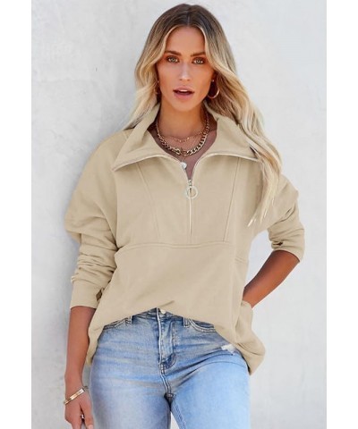 Women's Hoodies Sweatshirt Quarter Half Zip Up Pullover Lightweight Jacket Sweatshirt with Pockets for Women Khaki $18.89 Hoo...