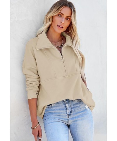 Women's Hoodies Sweatshirt Quarter Half Zip Up Pullover Lightweight Jacket Sweatshirt with Pockets for Women Khaki $18.89 Hoo...