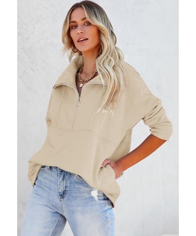 Women's Hoodies Sweatshirt Quarter Half Zip Up Pullover Lightweight Jacket Sweatshirt with Pockets for Women Khaki $18.89 Hoo...