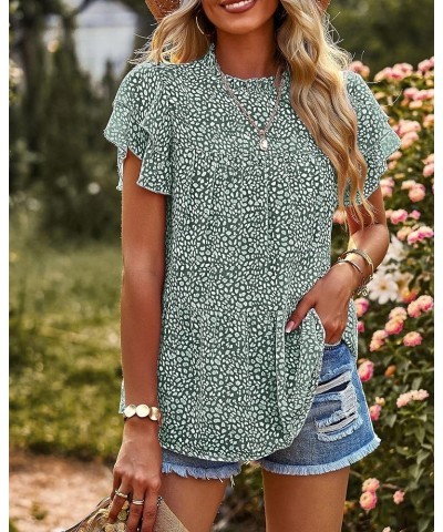 Women's Casual Summer Tops Ruffle Short Sleeve Mock Neck Fashion Floral Chiffon Blouse Shirts Dark Green $17.55 Blouses