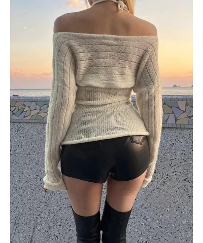 Off The Shoulder Sweater for Women Sexy Long Sleeve Knit Pullover Jumper Slim Fit Crop Tube Top One Shoulder Shirts Thin Whit...