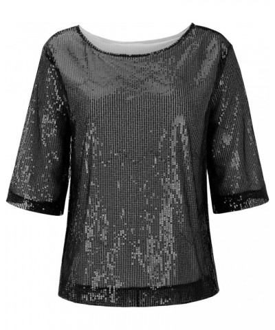 Sleeve Shirt Blouse Fashion Casual Sequins Party Top Tops Women Shirt Crop Coctail Women's Blouse Ladies Long Black $9.98 Blo...