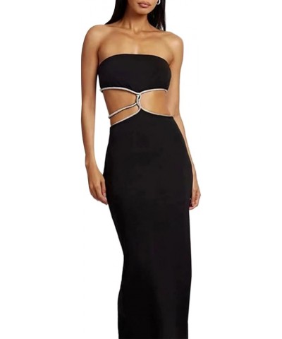 Women Tube Top Maxi Dress Sleeveless Backless Out Cut Waist Bodycon Long Dress Party Club Strapless Derss Q-black $11.43 Dresses