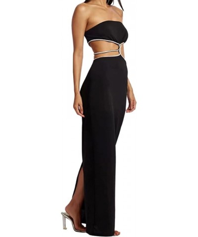 Women Tube Top Maxi Dress Sleeveless Backless Out Cut Waist Bodycon Long Dress Party Club Strapless Derss Q-black $11.43 Dresses