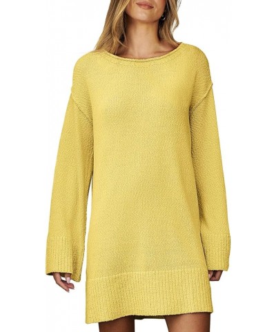 Women Casual Crewneck Long Sleeve Oversized Chunky Sweater Mini Dress Winter Loose Slouchy Soft Tunic Yellow $18.90 Sweaters