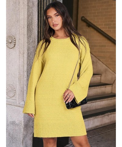 Women Casual Crewneck Long Sleeve Oversized Chunky Sweater Mini Dress Winter Loose Slouchy Soft Tunic Yellow $18.90 Sweaters