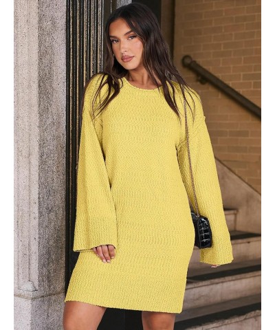 Women Casual Crewneck Long Sleeve Oversized Chunky Sweater Mini Dress Winter Loose Slouchy Soft Tunic Yellow $18.90 Sweaters