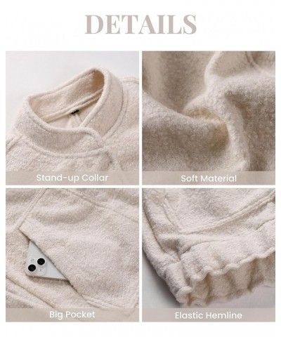 Wool Blend Jacket Women Casual Oversized Button Down Bomber Jackets Coat with Pocket Beige $7.94 Jackets