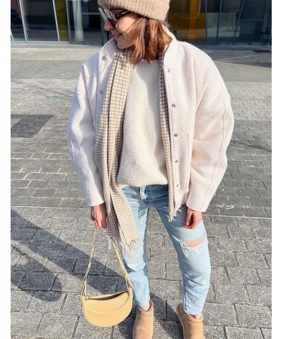 Wool Blend Jacket Women Casual Oversized Button Down Bomber Jackets Coat with Pocket Beige $7.94 Jackets