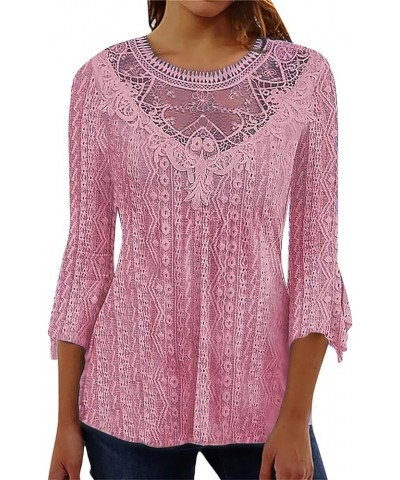 Sexy Tops for Women,2024 Spring Long Sleeve Lace Crochet Hollowout Ruffle Mesh Shirt Date Night Going Out Blouse E-pink $8.35...